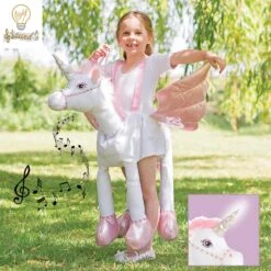 Children's Ride On Unicorn Costume With Light Up Horn And Twinkling Sound